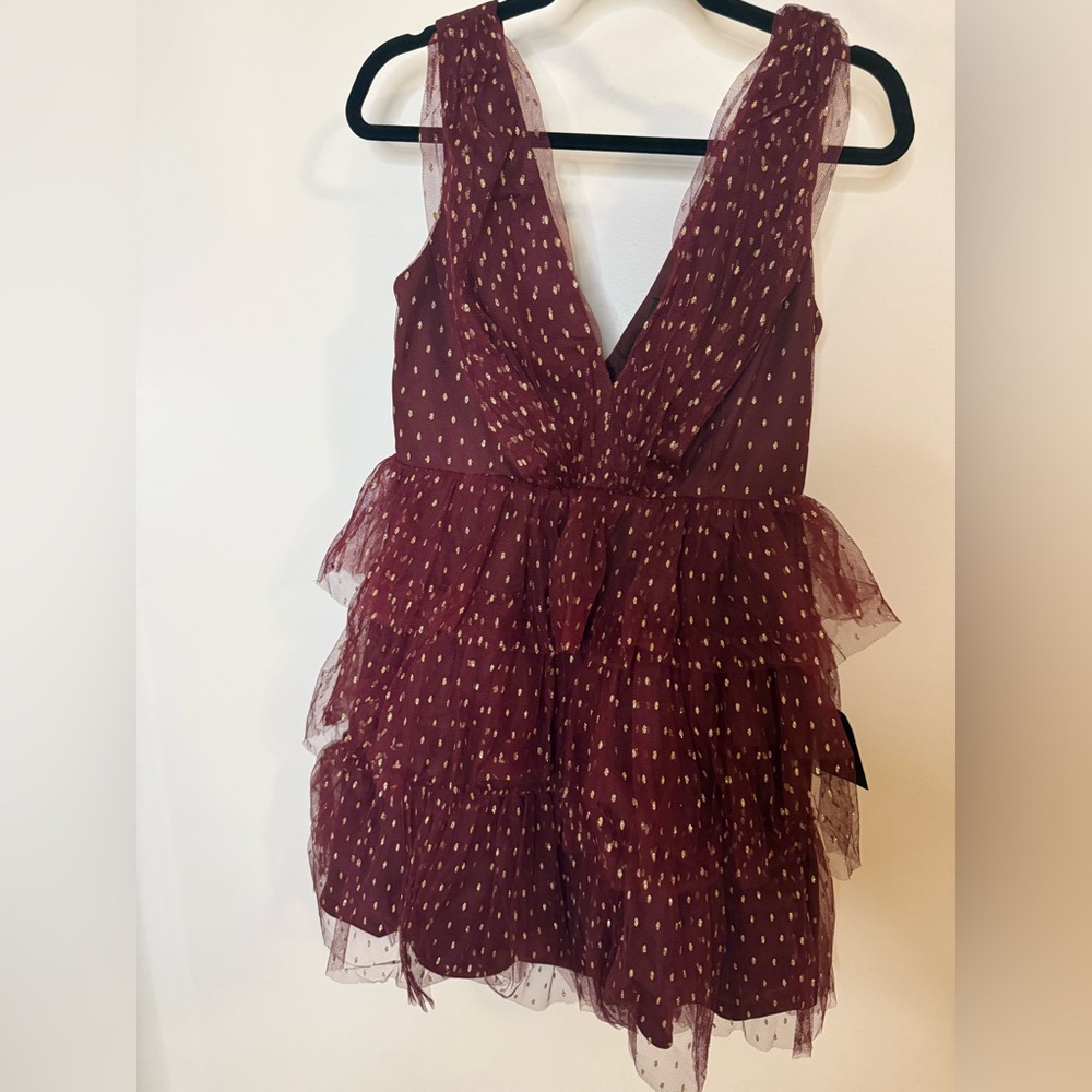 Lulu's Maroon Dress with Gold Dots